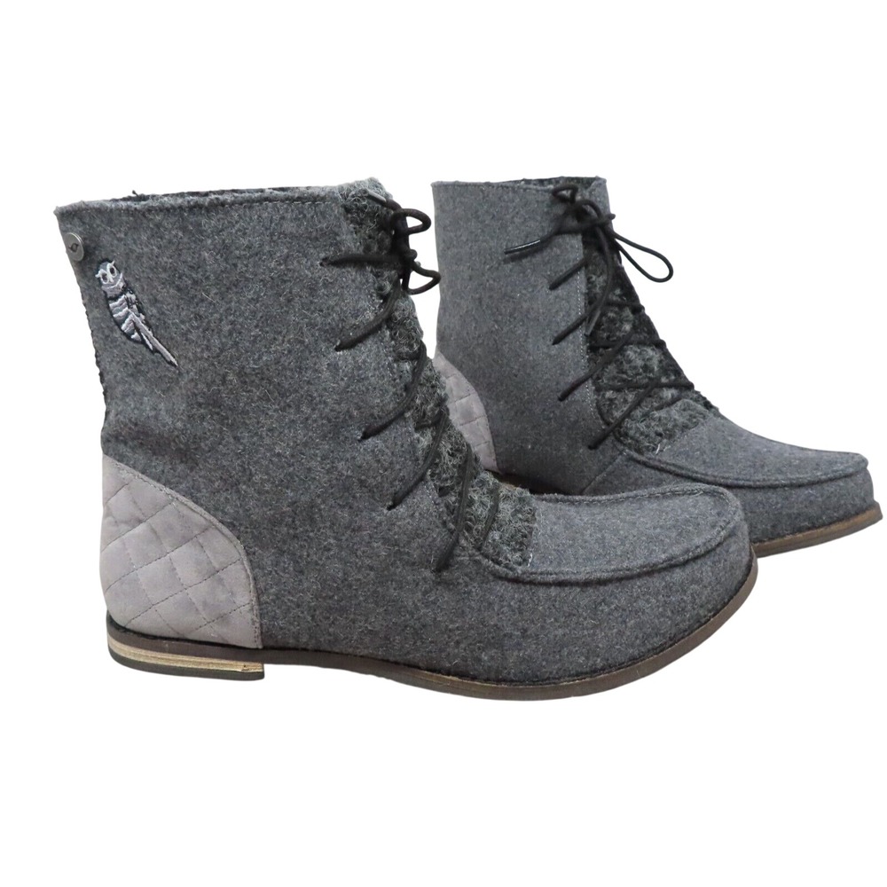 The Sak Sakroots Womens 10 Gray Jayla Boots Lace Up Booties Owl Felt Boucle NEW